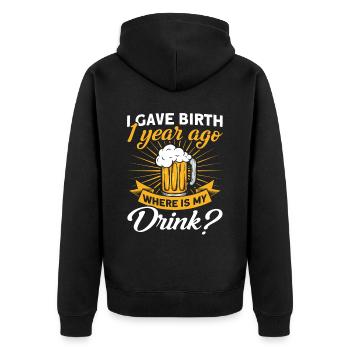 1. Geburtstag Bier Trinken Mutter Mama - Unisex Premium Bio Zip Hoodie - Schwarz - Hinten - Nico (187cm)
