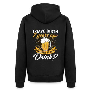 7. Geburtstag Bier Trinken Mutter Mama - Unisex Premium Bio Zip Hoodie - Schwarz - Hinten - Nico (187cm)