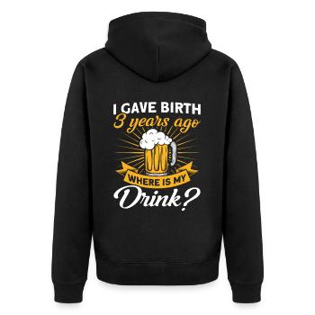 3. Geburtstag Bier Trinken Mutter Mama - Unisex Premium Bio Zip Hoodie - Schwarz - Hinten - Nico (187cm)