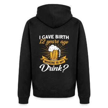 12. Geburtstag Bier Trinken Mutter Mama - Unisex Premium Bio Zip Hoodie - Schwarz - Hinten - Nico (187cm)