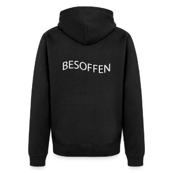 Mallorca Saufen Schriftzug - Unisex Premium Bio Zip Hoodie - Schwarz - Hinten - Nico (187cm)
