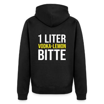 Mallorca Vodka Lemon Spruch - Unisex Premium Bio Zip Hoodie - Schwarz - Hinten - Nico (187cm)