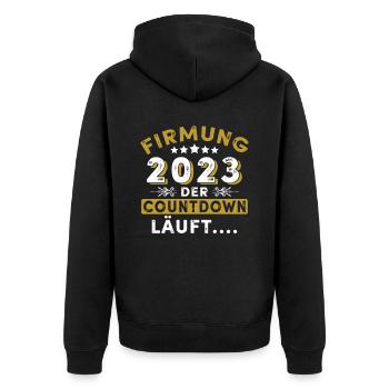 Firmung 2023 der Countdown läuft - Unisex Premium Bio Zip Hoodie - Schwarz - Hinten - Nico (187cm)