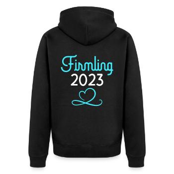 Firmling 2023 Firmung - Unisex Premium Bio Zip Hoodie - Schwarz - Hinten - Nico (187cm)