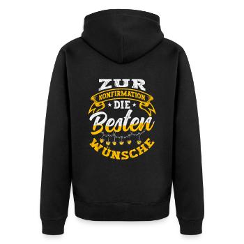 Konfirmation die Besten Wünsche Konfirmand - Unisex Premium Bio Zip Hoodie - Schwarz - Hinten - Nico (187cm)