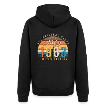 Geboren Im Juli 1963 - Unisex Premium Bio Zip Hoodie - Schwarz - Hinten - Nico (187cm)