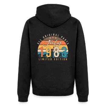 Baujahr 1983 Juli - Unisex Premium Bio Zip Hoodie - Schwarz - Hinten - Nico (187cm)