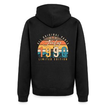Alles Original Im Juli 1990 - Unisex Premium Bio Zip Hoodie - Schwarz - Hinten - Nico (187cm)