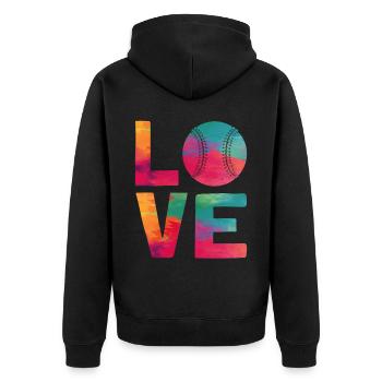 Baseball Fan Watercolor Love - Unisex Premium Bio Zip Hoodie - Schwarz - Hinten - Nico (187cm)