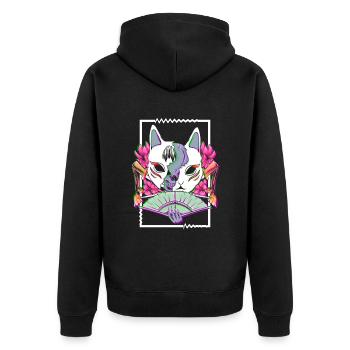 Japanese Glitch Samurai Geisha Mask Goth - Unisex Premium Organic Zip Hoodie - black - Back - Nico (187cm)