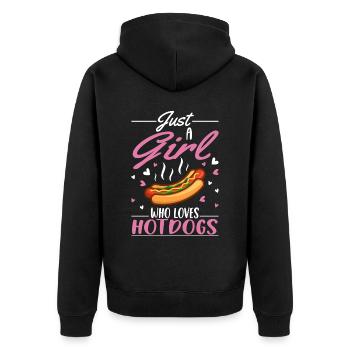 Hotdog Girl Fast Food Liebhaber - Unisex Premium Bio Zip Hoodie - Schwarz - Hinten - Nico (187cm)
