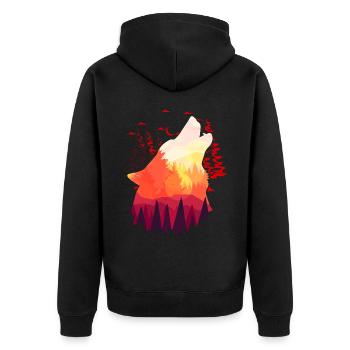 Heulender Wolf Sonnenuntergang Natur Mond - Unisex Premium Bio Zip Hoodie - Schwarz - Hinten - Nico (187cm)