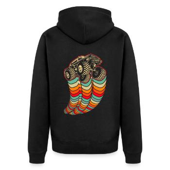 Monstertrucks Retro Monstertruck Vintage - Unisex Premium Bio Zip Hoodie - Schwarz - Hinten - Nico (187cm)