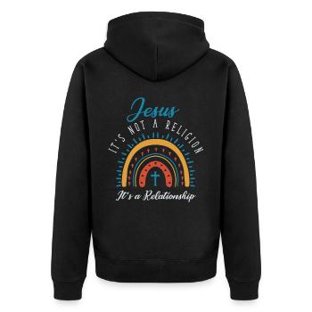 Jesus, Es Ist Keine Religion Es Ist Eine Beziehung - Unisex Premium Bio Zip Hoodie - Schwarz - Hinten - Nico (187cm)