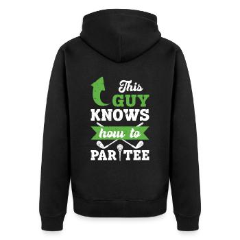 Dieser Typ Weiß, Wie Man T -Shirt - Golf - Unisex Premium Bio Zip Hoodie - Schwarz - Hinten - Nico (187cm)