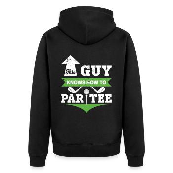Dieser Typ Weiß, Wie Man T -Shirt - Golf - Unisex Premium Bio Zip Hoodie - Schwarz - Hinten - Nico (187cm)