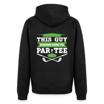 Dieser Typ Weiß, Wie Man T -Shirt - Golf - Unisex Premium Bio Zip Hoodie - Schwarz - Hinten - Nico (187cm)