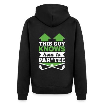 Dieser Typ Weiß, Wie Man T -Shirt - Golf - Unisex Premium Bio Zip Hoodie - Schwarz - Hinten - Nico (187cm)