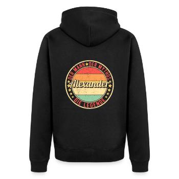 Alexander Der Mann Der Mythos Die Legende - Unisex Premium Bio Zip Hoodie - Schwarz - Hinten - Nico (187cm)