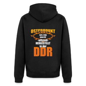DDR Ostdeutschland Osten Ostalgie Ossi Ostdeutsche - Unisex Premium Bio Zip Hoodie - Schwarz - Hinten - Nico (187cm)