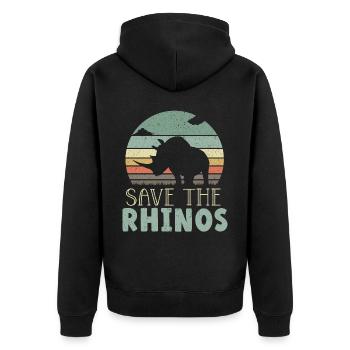 Rettet den Nashorn-Nashorn-Wildtier-Pflanzenfresser - Unisex Premium Bio Zip Hoodie - Schwarz - Hinten - Nico (187cm)