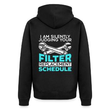 Stilles Beurteilen des Zeitplans für den Filteraustausch - Unisex Premium Bio Zip Hoodie - Schwarz - Hinten - Nico (187cm)