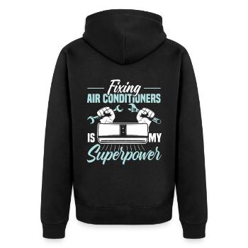 Das Reparieren von Klimaanlagen ist meine Superpower-HLK - Unisex Premium Bio Zip Hoodie - Schwarz - Hinten - Nico (187cm)
