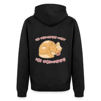 Schnurren Schnarchen Schlaf Spruch Katzen Geschenk - Unisex Premium Bio Zip Hoodie - Schwarz - Hinten - Nico (187cm)