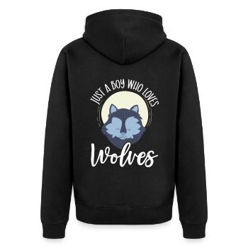 Just A Boy Who Loves Wolves Wolf Wildlife Animal - Unisex Premium Organic Zip Hoodie - black - Back - Nico (187cm)