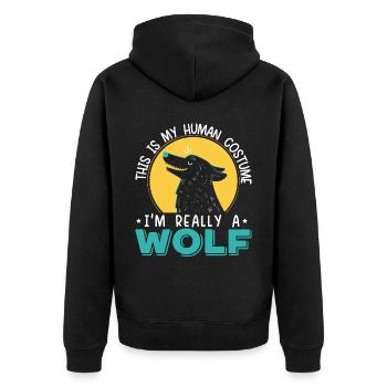 Das ist mein menschliches Kostüm Ich bin wirklich ein Wolfsliebhaber - Unisex Premium Bio Zip Hoodie - Schwarz - Hinten - Nico (187cm)