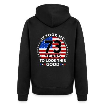 It Took Me 73 Years To Look This Good - Unisex Premium Organic Zip Hoodie - black - Back - Nico (187cm)