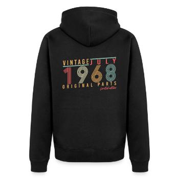 1968 Juli Limitierte Edition - Unisex Premium Bio Zip Hoodie - Schwarz - Hinten - Nico (187cm)