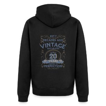 Vintage Légendaire - Vieilli parfaitement 20ème anniversaire - Veste à capuche bio Premium Unisexe - noir - Dos - Nico (187cm)