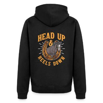 Kopf Hoch Und Fersen Runter Reiter Pferd Reiten - Unisex Premium Bio Zip Hoodie - Schwarz - Hinten - Nico (187cm)