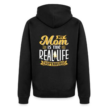Meine Mutter Ist Die Superheldin Des Lebens Mama - Unisex Premium Bio Zip Hoodie - Schwarz - Hinten - Nico (187cm)