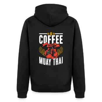 Kaffee Und Muay Thai Kampfsport Kampf Kämpfer - Unisex Premium Bio Zip Hoodie - Schwarz - Hinten - Nico (187cm)