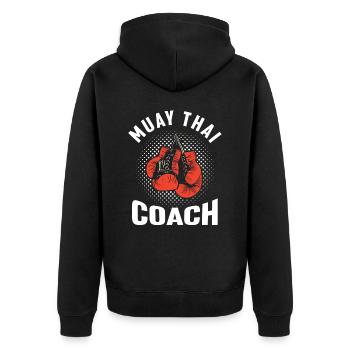 Muay Thai Trainer Kämpfer Kampfsport Kampf - Unisex Premium Bio Zip Hoodie - Schwarz - Hinten - Nico (187cm)