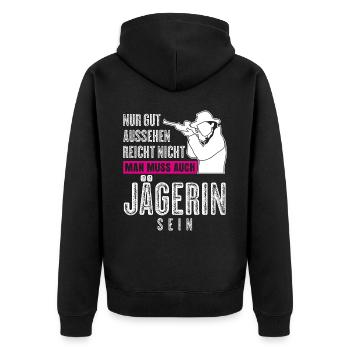 Jägerin Keiler Jagd Wildschwein Jäger - Unisex Premium Bio Zip Hoodie - Schwarz - Hinten - Nico (187cm)