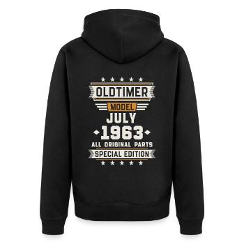 Oldtimer Juli 1963 Geburtstag Geschenk - Unisex Premium Bio Zip Hoodie - Schwarz - Hinten - Nico (187cm)