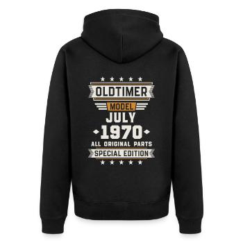 Oldtimer Juli 1970 Geburtstag Geschenk - Unisex Premium Bio Zip Hoodie - Schwarz - Hinten - Nico (187cm)