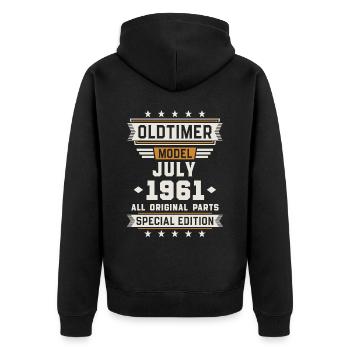 Oldtimer July 1961 Birthday Gift - Unisex Premium Organic Zip Hoodie - black - Back - Nico (187cm)
