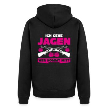 Jägerin Ich gehe Jagen Keiler Jäger - Unisex Premium Bio Zip Hoodie - Schwarz - Hinten - Nico (187cm)