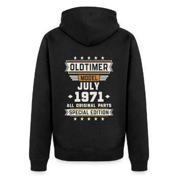 Oldtimer Juli 1971 Geburtstag Geschenk - Unisex Premium Bio Zip Hoodie - Schwarz - Hinten - Nico (187cm)