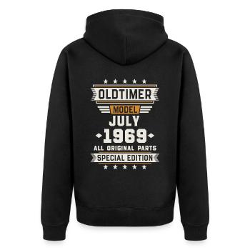 Oldtimer Juli 1969 Geburtstag Geschenk - Unisex Premium Bio Zip Hoodie - Schwarz - Hinten - Nico (187cm)