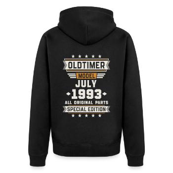 Oldtimer Juli 1993 Geburtstag Geschenk - Unisex Premium Bio Zip Hoodie - Schwarz - Hinten - Nico (187cm)
