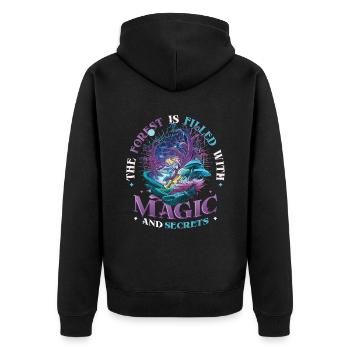 Wald voller Magie und Geheimnisse, Natur, Wandern - Unisex Premium Bio Zip Hoodie - Schwarz - Hinten - Nico (187cm)