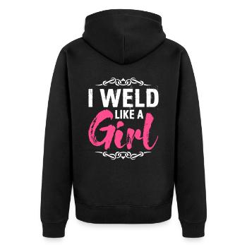 Lustiger Schweißer Schweißer Geschenk - Unisex Premium Bio Zip Hoodie - Schwarz - Hinten - Nico (187cm)