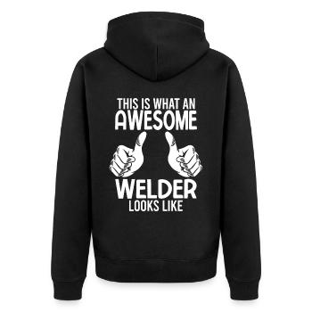 Lustiger Schweißer Schweißer Geschenk - Unisex Premium Bio Zip Hoodie - Schwarz - Hinten - Nico (187cm)