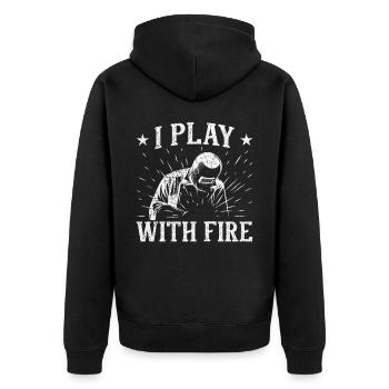 Lustiger Schweißer Schweißer Geschenk - Unisex Premium Bio Zip Hoodie - Schwarz - Hinten - Nico (187cm)
