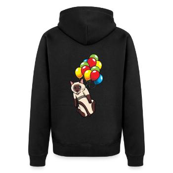 Siamkatze an Luftballons Katze - Unisex Premium Bio Zip Hoodie - Schwarz - Hinten - Nico (187cm)